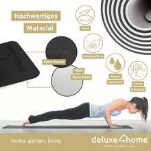 Yogamatte Gymnastikmatte I Fitnessmatte Rutschfest mit Tragegurt I Sportmatte für Yoga & Pilates I Trainingsmatte mit Ausrichtungslinien - Schwarz - Übersicht 3