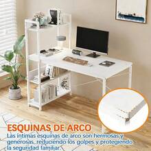Escritorio y estaciones de trabajo de computadora con estanterías de 4 niveles para oficina en casa, estudio o juegos, estilo de escritorio simple y moderno, ergonómico, 110 L x 50 Cm A x 72 Cm H - Blanco - Ver 8
