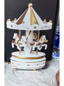 2D Acrylic Rotating Carousel Box, Clockwork Mechanism, Cake Shape, Gift - White 1pc - View 6
