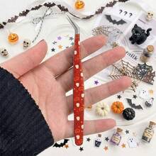 1pc Halloween Pumpkin Spider Web Slanted Tip Tweezers, Precise Nail Sticker Tool, False Eyelash Application Tool, Stainless Steel Pointed Eyebrow Tweezers, Beauty Tool, Holiday Gift, Hair Removal Tweezers - Multicolor - View 13