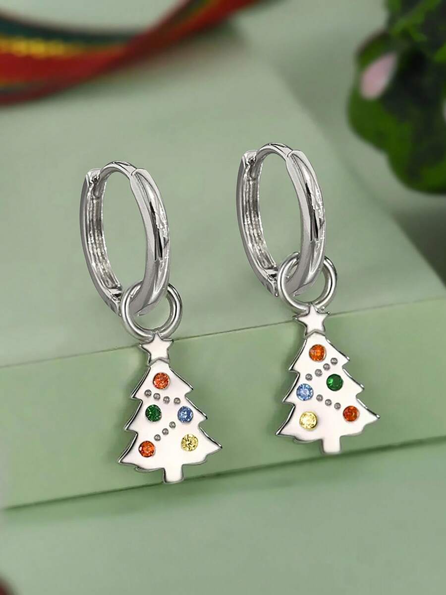 1 Pair Cute Cubic Zirconia Earrings Women Christmas Party Accessory Gift - Silver - View 1