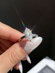 1件莫桑鑽戒指，獨特1CT 6爪馬眼形戒指，適合女性訂婚與派對 - 銀色 - 查看 5