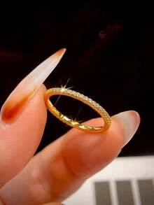 1pc Moissanite Ring Set, Minimalist 4-Prong Angel Stackable Rings, Suitable For Women's Daily Wear - Gold - View 8