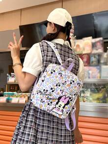 Disney 1pc Minnie Mouse Patch Mini Backpack, Colorful Leopard Print School Daypack, Multi-Pocket Casual Rucksack, Suitable For Girls/Students/Teenagers/Young People/Fans, Perfect For Back To School/Daily Outings/Shopping - Multicolor - View 6
