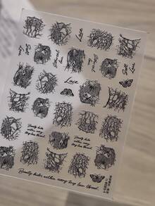 Romantic Thin Soft Lace Nail Stickers 1Sheet, 3D Embossed Hollow Mesh Lace Butterfly Text Pattern Self-Adhesive Nail Decals, Autumn DIY Nail Art Decorations - Multicolor - View 6