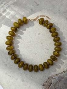 1pc Exaggerated Colorful Beaded Necklace, Fashion Geometric Round Bead Choker - Green - View 2
