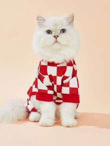 LUCKIE PAL 1pc Christmas Checkerboard Pet Four-Legged Pajamas, Physical Flea Prevention, Reduced Shedding, Warm And Breathable Dog Clothes, Suitable For Large And Small Dogs And Cats, Indoor And Outdoor - Red - View 5