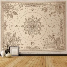 1pc Vintage Bohemian Mandala Tapestry - Bohemian Mandala Wall Hanging With Mysterious Floral Pattern, Sun Moon Star Design, High Definition Digital Print Polyester Fabric Home Decor, Bedroom Aesthetic Hanging Tapestry (Free Installation Kit Included) - Multicolor - View 11