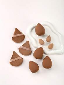 38pcs Makeup Tool Set, Includes: 25 Makeup Brushes + 3 Makeup Sponges + 3 Mini Makeup Sponges + 3 Triangle Powder Puffs + 3 Mini Cushion Powder Puffs + 1 Makeup Brush Cleaning Tool. - Coffee Brown - View 11