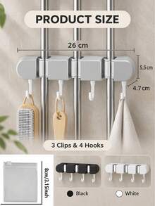 Wall-Mounted Mop Holder, Broom Rack, Bathroom Accessories, Home Storage Essentials; Suitable For Home, Kitchen, Garden, Laundry Room And School Dormitory. - Multicolor - View 8