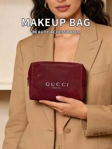 Water‑Resistant Zipper Makeup Pouch Large‑Capacity Travel Cosmetic Storage Bag Gift For Women Gucci Beauty Burgundy Nylon Makeup Bag - Burgundy - View 4