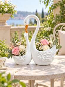 1pc Elegant Swan Planter Flower Pot, Romantic Floral Container For Patio, Balcony, Garden Table, Living Room, Wedding Centerpiece, Cottage Decor, Spring Home Styling, Porch, Entryway And Dining Accent - A - View 11