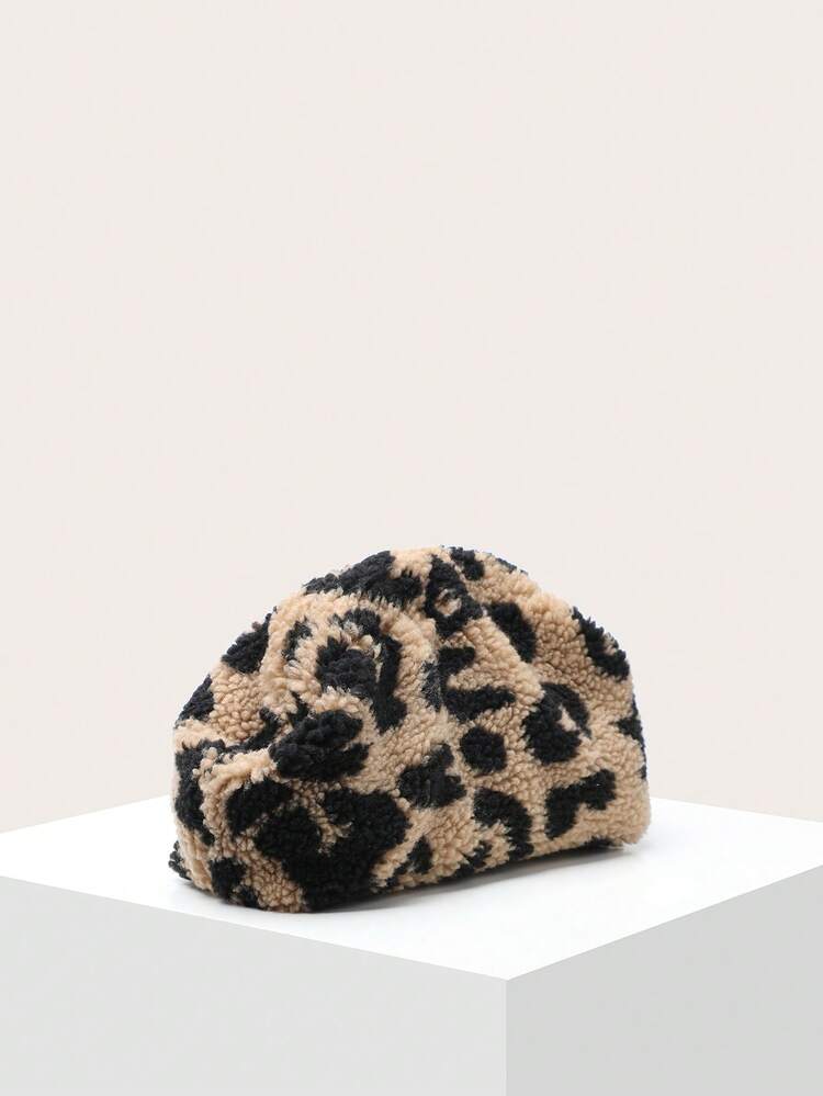 Women's Autumn/Winter Leopard Print Faux Fur Clutch Bag Solid Color Large Capacity Classic Vintage Snap Closure Shopping Vacation Travel Style - Multicolor - View 3