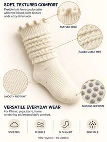 1/3/6 Pairs Random Styles Women's Slouch Pilates Grip Socks, Cable Knit Non-Slip Scrunch Crew Socks For Yoga, Barre & Home - Multicolor - View 3