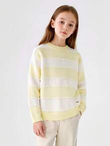 Balabala Girls Sweet Knit Sweater Soft Pullover Jumper Versatile Casual Top For Tween Girl Winter Daily Outfit - Yellowish White - View 3