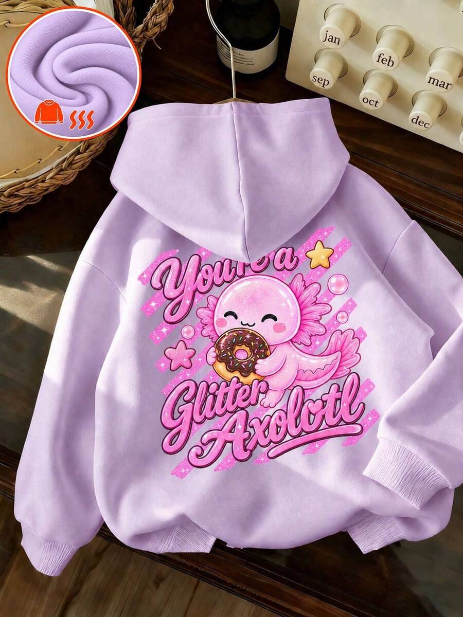 Tween Girl 1pc Thermal Lined Thick Warm Sweatshirt, Youth Student Children's Clothing, Suitable For Kids' Autumn/Winter Warm And Comfortable Outfit - Mauve Purple - View 1