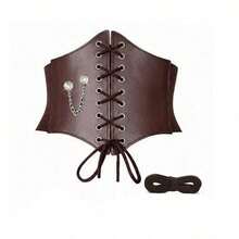Medieval-Style Faux Leather Waist Corset, Decorated With Dazzling Rhinestone Chain, Creates Authentic Retro Renaissance Look For Dance & Party Dress-Up - Vintage Waist Cincher for Dance Costume - View 4