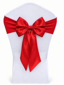 1pc/4pcs Red Satin Christmas Chair Back Bow Decor, Pre-Tied No-Knot Ready-To-Use, With Long Ribbons, Easy-Slip Design, Suitable For Dining Room, Home Dinner, Christmas Party, Wedding Banquet, Restaurant And Holiday Home Decor - Red - View 10