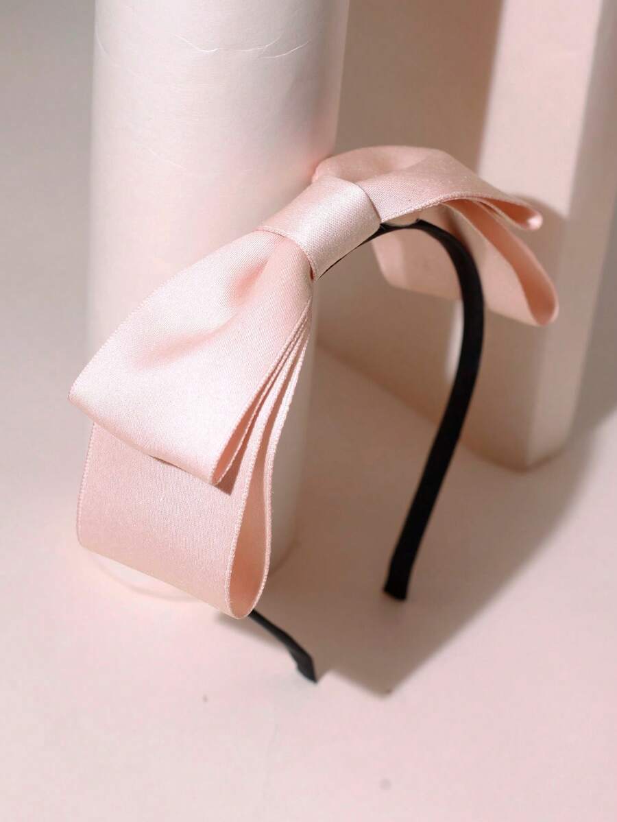 1pc Women's Double Bow Hairband Headpiece, Suitable For Daily Work, Holiday Party Matching - Pink - View 1