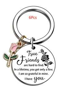 1pc/6pcs/15pcs/24pcs Keychain, True Friends Are Hard To Find Quote, Enamel Rose Pendant, Emotional Friendship Memorial Gift For Best Friends - Silver - View 8