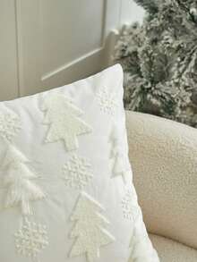 LCUHPCL 1pc/2pcs Christmas Style Cream White 3D Embroidered Christmas Tree Pillow Case, Home Decor For Living Room, Bedroom, Party, Sofa And More - Beige - View 7