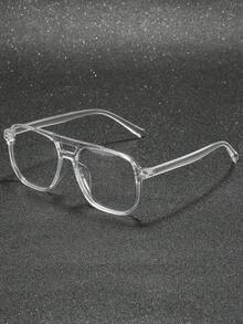 1-3pcs Men's Geometric Pattern Plastic Full Frame Black Minimalist Modern Style Transparent Lens Eyewear For Daily Life, Gaming, TV, Anti-Eye Fatigue, Eye Protection Accessory - White - View 17