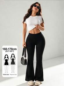 Casual High Waist Elastic Sports Pants Flared Pants Sweatpants Thermal Lined Leg Suitable For Autumn And Winter Petite Women - Black - View 9