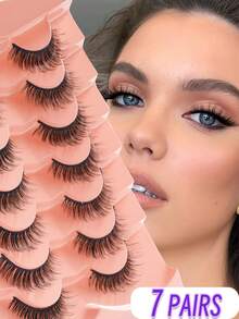 7Pairs Manga Lashes, Wispy Anime False Eyelashes Natural Look, Fluffy Spiky Doll Eyelashes - Black - View 1