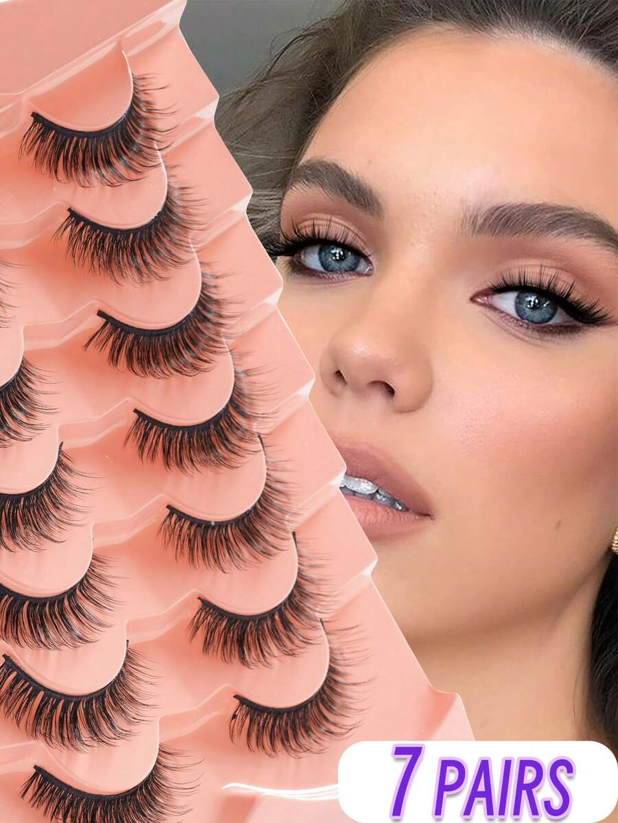 7Pairs Manga Lashes, Wispy Anime False Eyelashes Natural Look, Fluffy Spiky Doll Eyelashes - Black - View 1