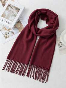 1pc Men Plaid Scarf With Tassels, Warm Men Scarf Accessory For Students, Couples, Business, Outdoor In Autumn/Winter - Burgundy - View 6