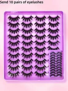 10 Pairs Natural Fluffy False Eyelashes, Extra Long, Full Strip, Cat Eye Style, Soft And Skin-Friendly - Eyelash Tool Set - Suitable For Daily And Special Occasions, Non-Irritating, Reusable, Fits All Eye Shapes. - Black - View 9