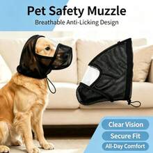 Breathable Mesh Dog Protective Hood, Soft Pet Face Cover. Adjustable, Protects From Mosquitoes When Walking, Reduces Chewing And Accidental Ingestion, Comfy Pet Accessory. - Black - View 2