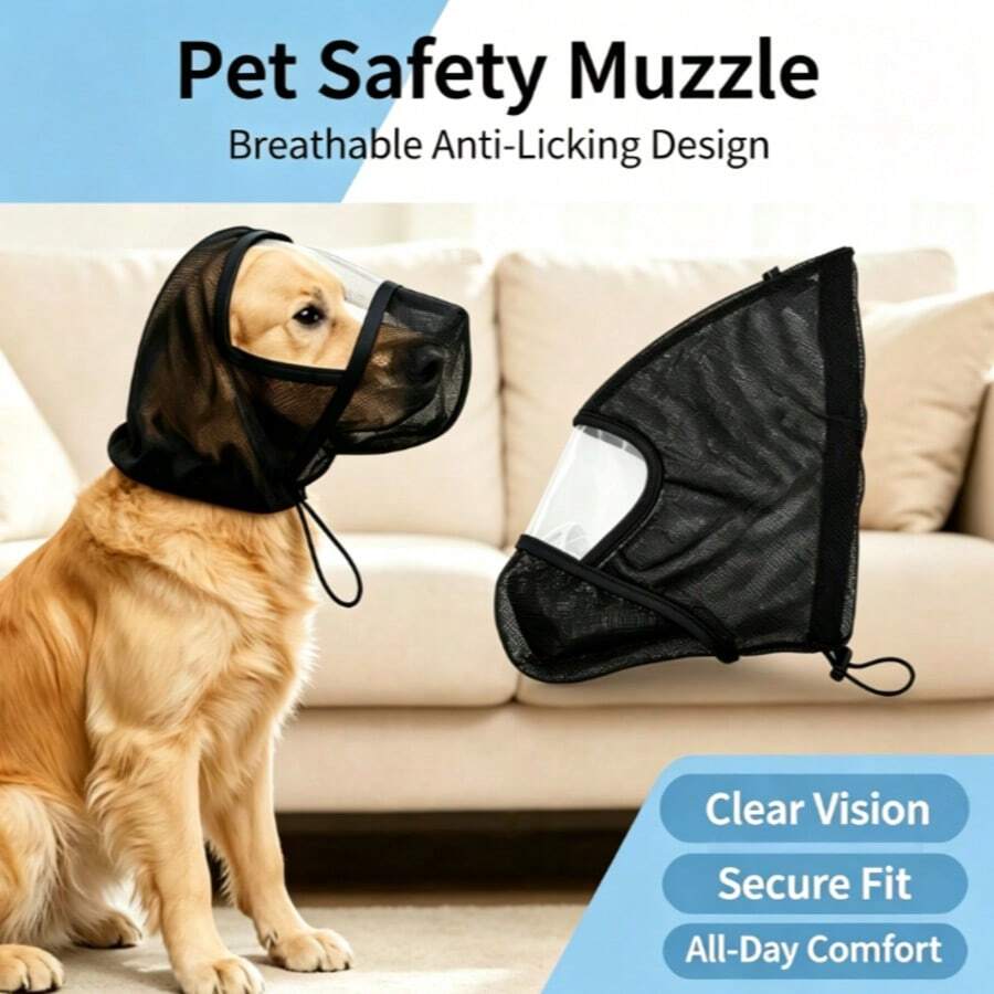 Breathable Mesh Dog Protective Hood, Soft Pet Face Cover. Adjustable, Protects From Mosquitoes When Walking, Reduces Chewing And Accidental Ingestion, Comfy Pet Accessory.