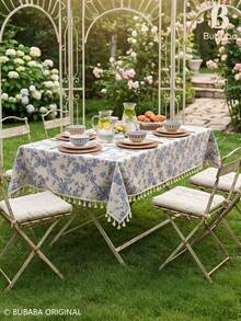 Bubaba 1pc Vintage Orchid Pattern Rectangular Tablecloth, Bohemian Country Farmhouse Style Linen Floral Print Retro Home Decor Placemat Tablecloth, Suitable For Dining Room, Kitchen, Bedroom, Living Room, Gathering, Party, Wedding, Holiday Celebration, Round Tablecloth, Cafe, Party Decoration, All Seasons - Multicolor - View 1