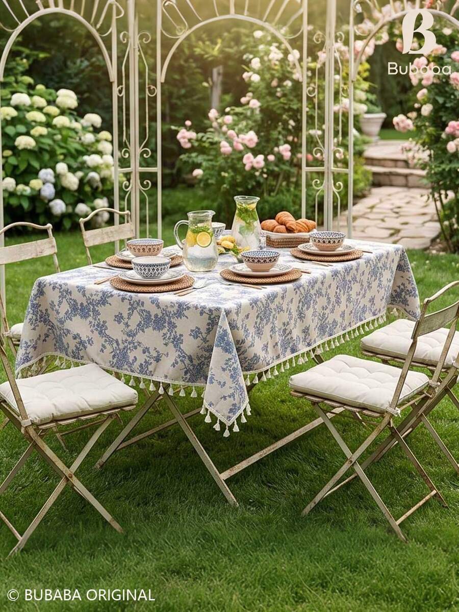 Bubaba 1pc Vintage Orchid Pattern Rectangular Tablecloth, Bohemian Country Farmhouse Style Linen Floral Print Retro Home Decor Placemat Tablecloth, Suitable For Dining Room, Kitchen, Bedroom, Living Room, Gathering, Party, Wedding, Holiday Celebration, Round Tablecloth, Cafe, Party Decoration, All Seasons - Multicolor - View 1