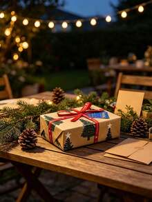 1 lembar Kertas Pembungkus Kado Bertema Pohon Natal - Menampilkan Teks "Selamat Natal" Beserta Pola Pohon Natal, Bintang, dan Kepingan Salju; Cocok untuk Membungkus Kado Natal, Hadiah, Buket Bunga, Suvenir, dan Souvenir Pesta. - Satu ukuran cocok untuk semua. - View 8
