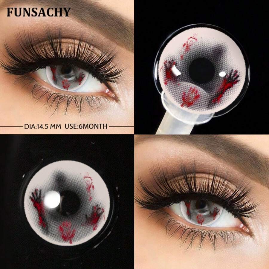 FUNSACHY زوج واحد من عدسات الاتصال الملونة لعيد الهالوين/الأنمي/التنكر السينمائي - متوفرة بالأبيض والأحمر والأسود والمصاص الدماء وأنماط أخرى