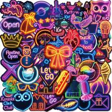 50pcs Cool Cat Neon Stickers DIY Cute Animal Cat Non-Repeating Waterproof Decorative Decals - Multicolor - View 14