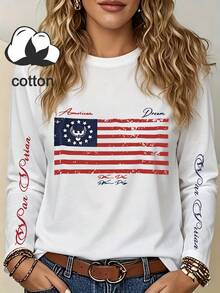 Plus Size Black Loose Fit T-Shirt, Regular Length Knit Crew Neck Top, Casual Wear - White - View 9