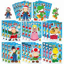 SUPER MARIO BROS. 1set/8pcs Christmas DIY Make-A-Face Stickers Set With Classic Game Characters. Plenty Of Festive Decorative Parts For Kids To Assemble. Great For Party Crafts, Holiday Favors And Creative Activities.(Stochastic Style) - Multicolor - View 2