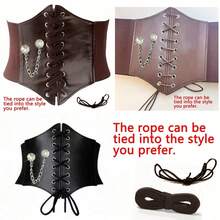 Medieval-Style Faux Leather Waist Corset, Decorated With Dazzling Rhinestone Chain, Creates Authentic Retro Renaissance Look For Dance & Party Dress-Up - Vintage Waist Cincher for Dance Costume - View 7