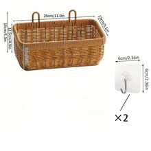 Woven Storage Basket, Faux Rattan Rectangular Basket With Handle, Wall-Mounted Wicker Organizer For Kitchen, Bathroom And Bedroom, Multi-Functional Decorative Basket For Pantry Items, Towels, Snacks, Plants And Home Decor, Non Food Contact - View 8