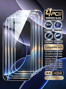 Navigator 4pcs Full Coverage High Definition Tempered Glass Screen Protector Film, Compatible With IPhone Duo/18 Pro Max/18 Pro/18/11/12/12 Pro/13/14/13 Pro/14 Pro/15/15 Pro/12 Pro Max/13 Pro Max/14 Plus/14 Pro Max/15 Plus/15 Pro Max/16/16 Plus/16 Pro/16 Pro Max/17/17 Pro/17 Pro Max - Clear - View 48