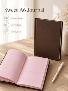 1pc Strawberry Chocolate A6 Notebook, Minimalist Pure Pink Pocket Diary, Suitable For Daily Recording And Planning Management, Perfect For School, Office, Travel, Journaling, Goal Setting And Creative Writing, Great Gift For Women, Girls, Students And Friends - Multiple Styles - View 4