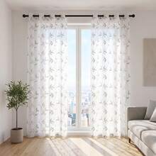 2pcs Sheer Curtains, Decorative Embroidered Faux Linen Curtains, Suitable For Home Kitchen, Living Room And Bedroom - Grayish White - View 14