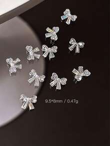 5pcs Flat Bottom Zirconia Ribbon Bow Nail Art Charms, Sparkling Finished Pearl Bowknot DIY Nail Accessories - Multicolor - View 7