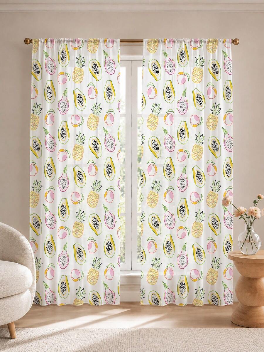 2PCS Abstract Peach Fruit Print High Density Mesh Curtains, Modern ...
