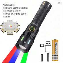 RGB LED Flashlight Zoomable Multi Color Torch, USB Rechargeable Red Green Blue Light, Alonefire Portable Flash Light For Outdoor Camping, Hunting, Fishing, Hiking, Selfie & Photography Fill Light - Multicolor - View 15