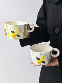 1pc Colorful Striped Lemon Ceramic Coffee Mug, Highly Attractive Classic Striped Design With 3D Lemon Pattern, Cute, Creative, Personalized Breakfast Cup, Tea Cup, Ideal Choice For Coffee - Perfect Birthday And Holiday Gift - Multicolor - View 8