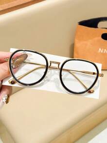 1PC Unisex Round Cat Eye Frame Glasses, Contrast Color Elegant Luxury Metal Decor, Y2K Sweet Cool Retro Street Minimalist Fashion Eyewear Frame For Vacation - Clear - View 15